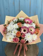 Букет цветов из:  Розы, Герберы и Хризантемы в Дмитрове