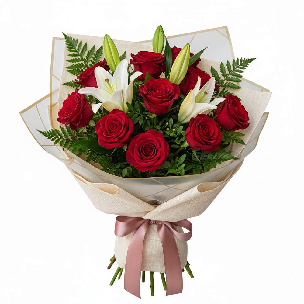 Букет цветов из: Лилии и Розы в Дмитрове