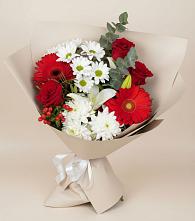 Букет цветов из:  Розы, Хризантемы, Герберы и Лилии в Дмитрове