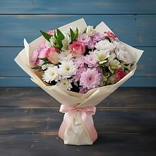 Букет цветов из:  Хризантемы, Альстромерии и Розы в Дмитрове