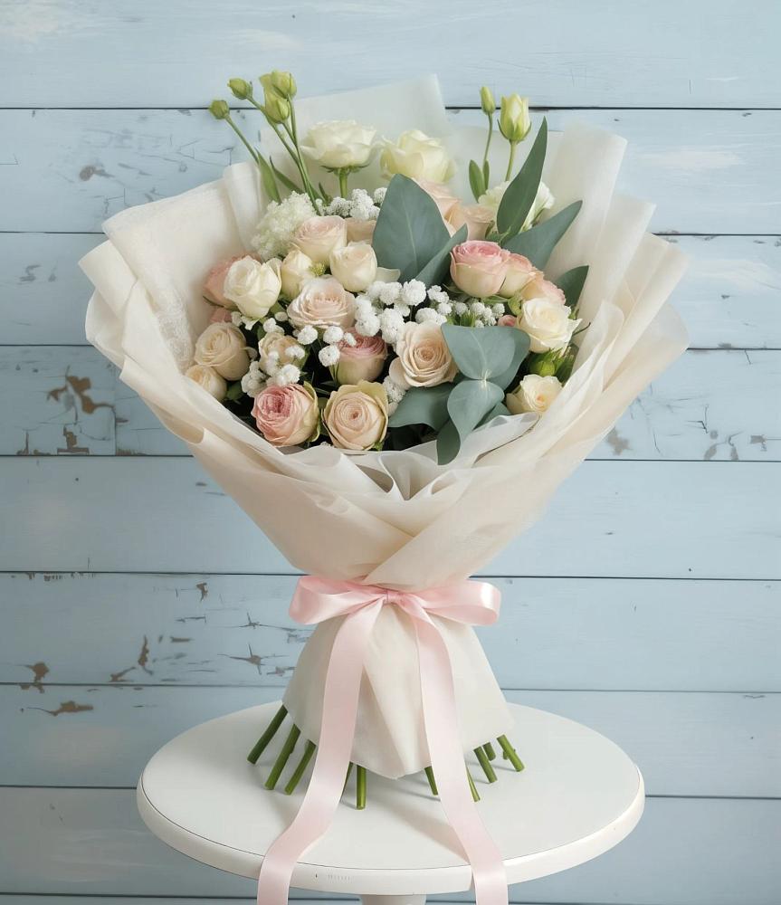 Букет цветов из: Розы и Лизиантусы в Дмитрове